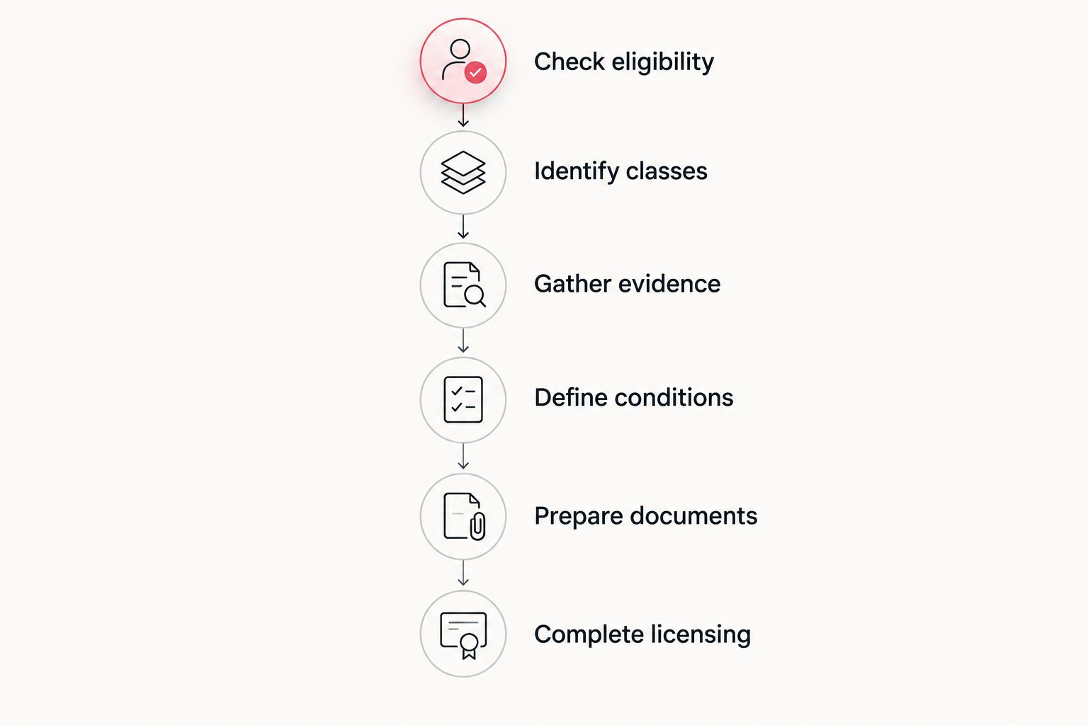 Application stages from checking eligibility through completing the limited licence issuing process