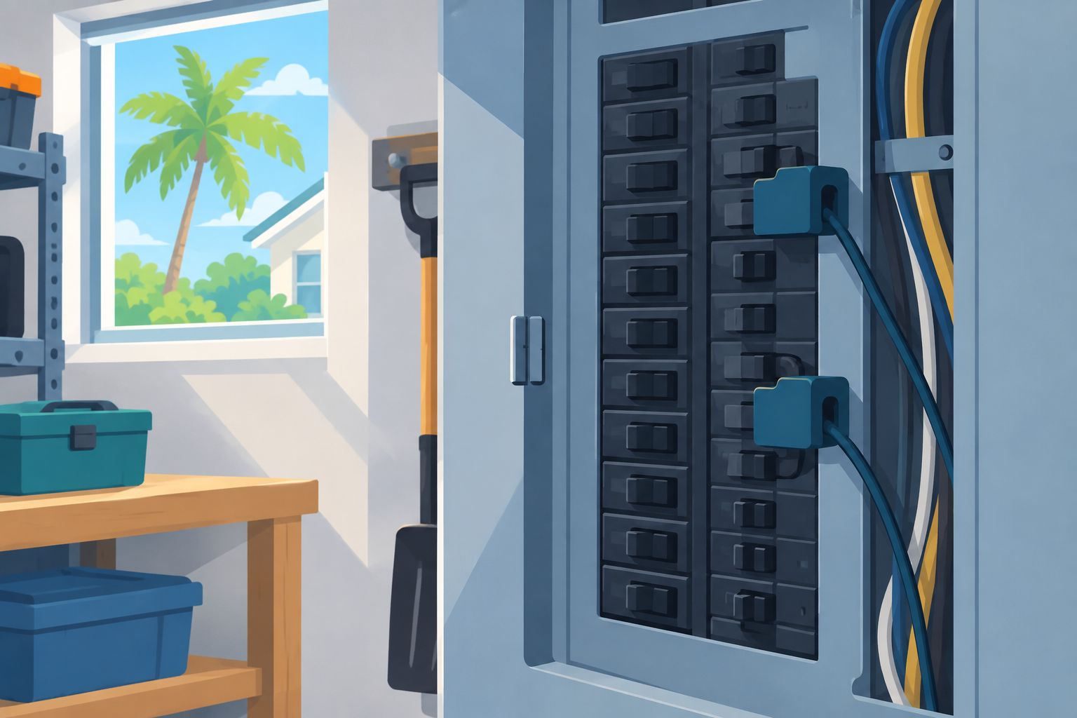 Energy monitoring clamps installed inside a home electrical panel