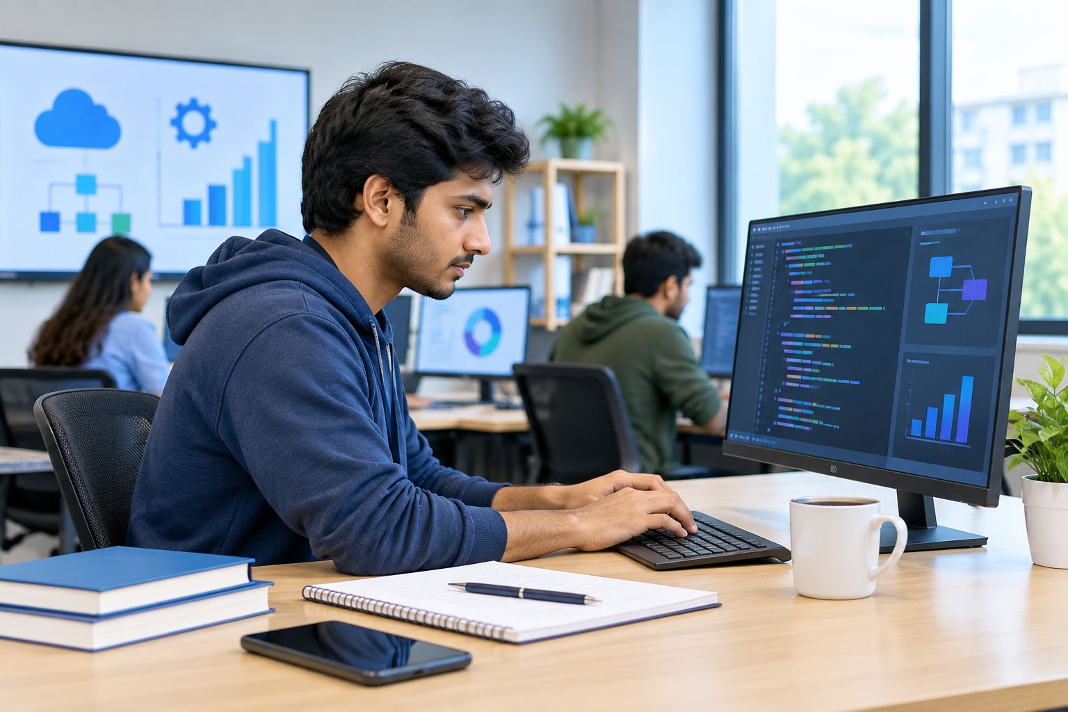 Best SAP Course with Placement in Bangalore 2026 Developer coding at a workstation in a training lab