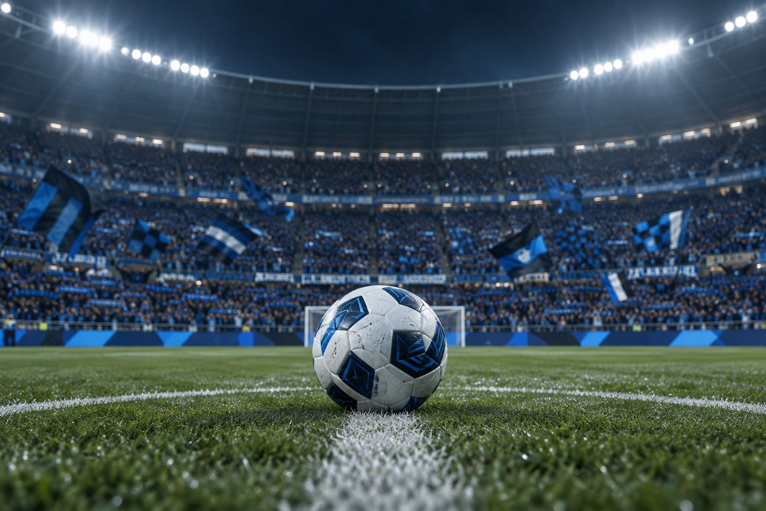 Italian football stadium under floodlights before a Serie A match