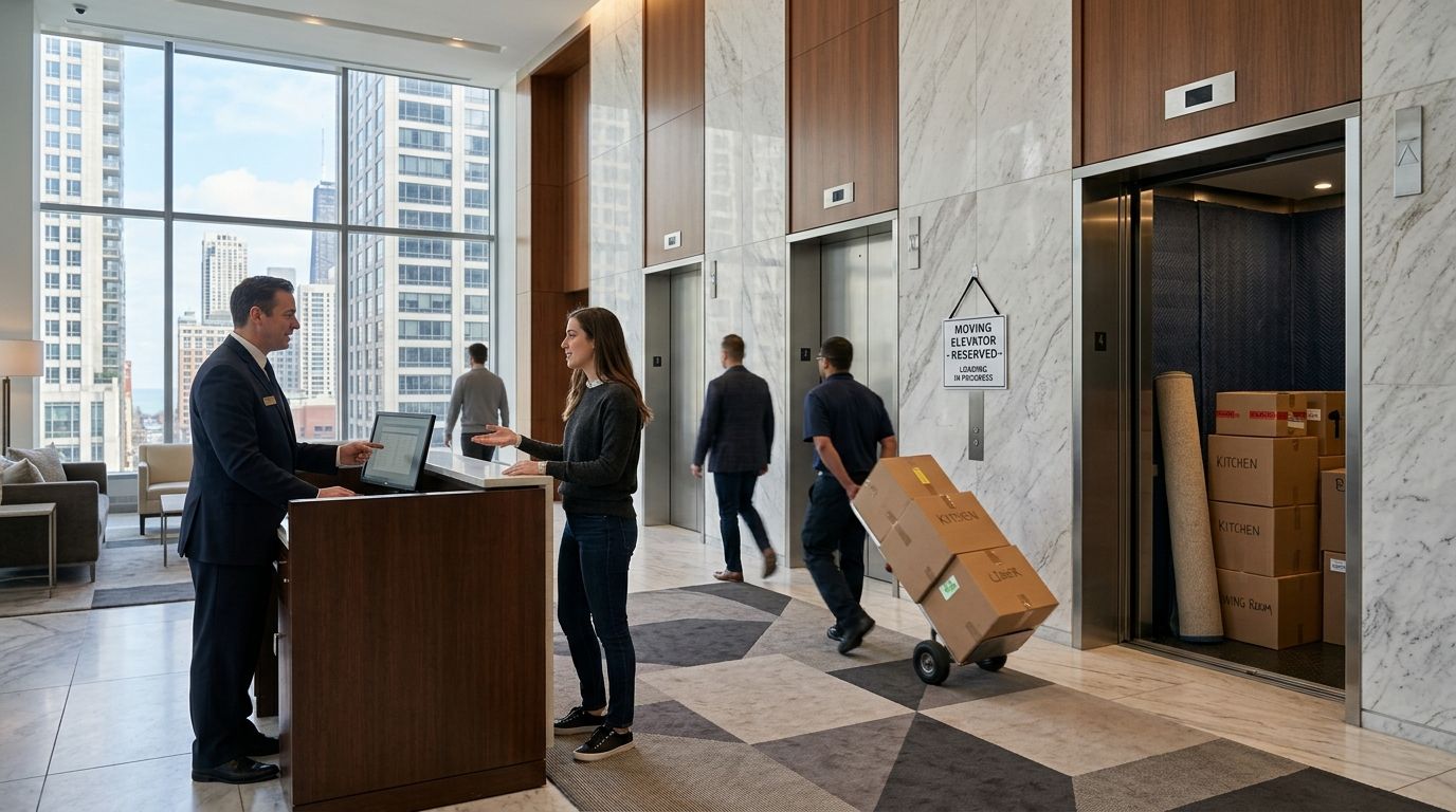 How to reserve the moving elevator in a Chicago high rise