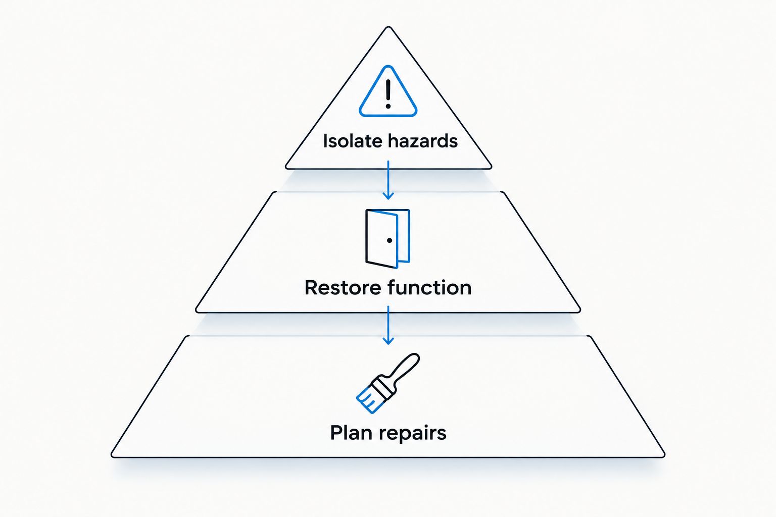 School maintenance priorities: isolate hazards, restore function, then plan repairs.