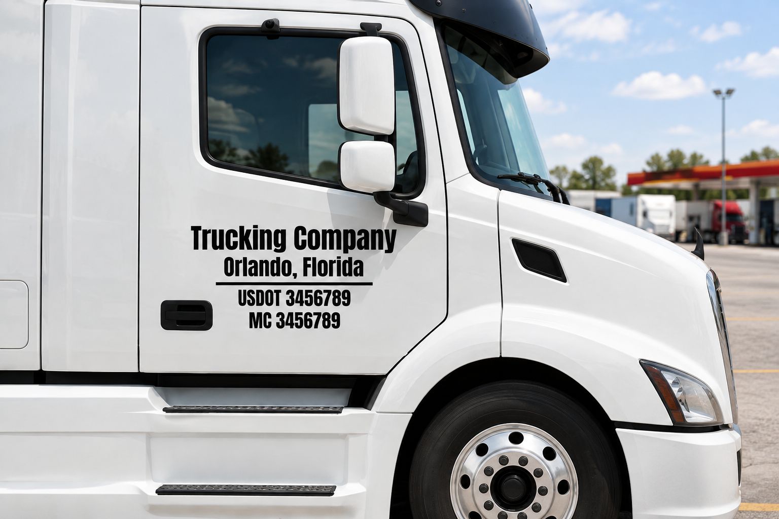 Custom USDOT and MC decal applied to a semi truck door