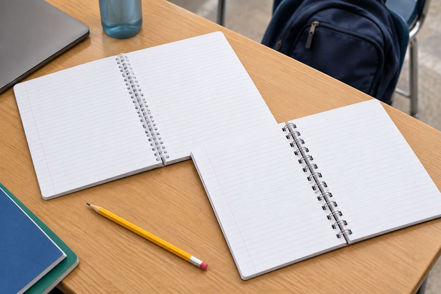 Open plastic-coil and twin-loop wire notebooks showing their different binding structures