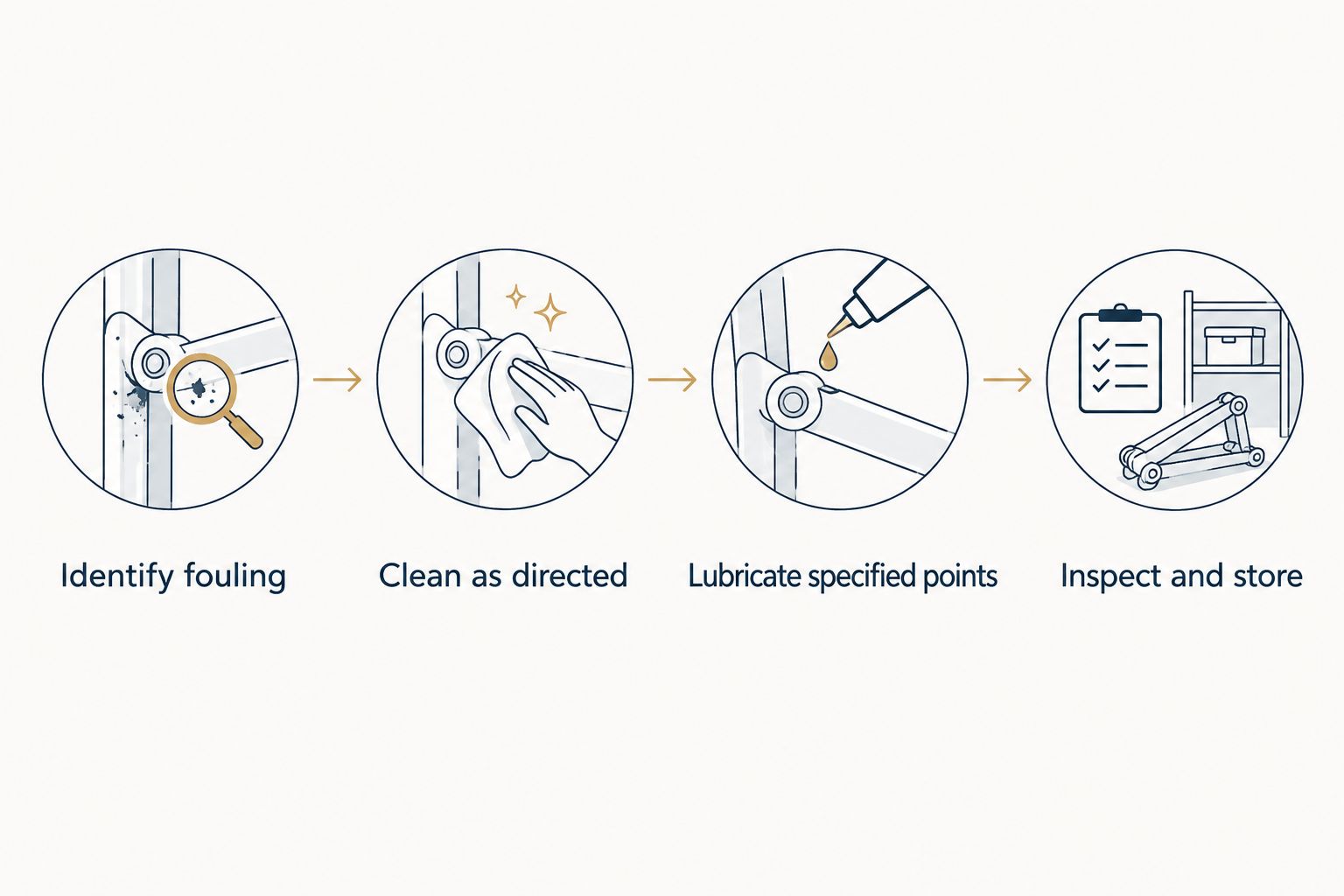 Four maintenance stages from identifying fouling to inspection and storage