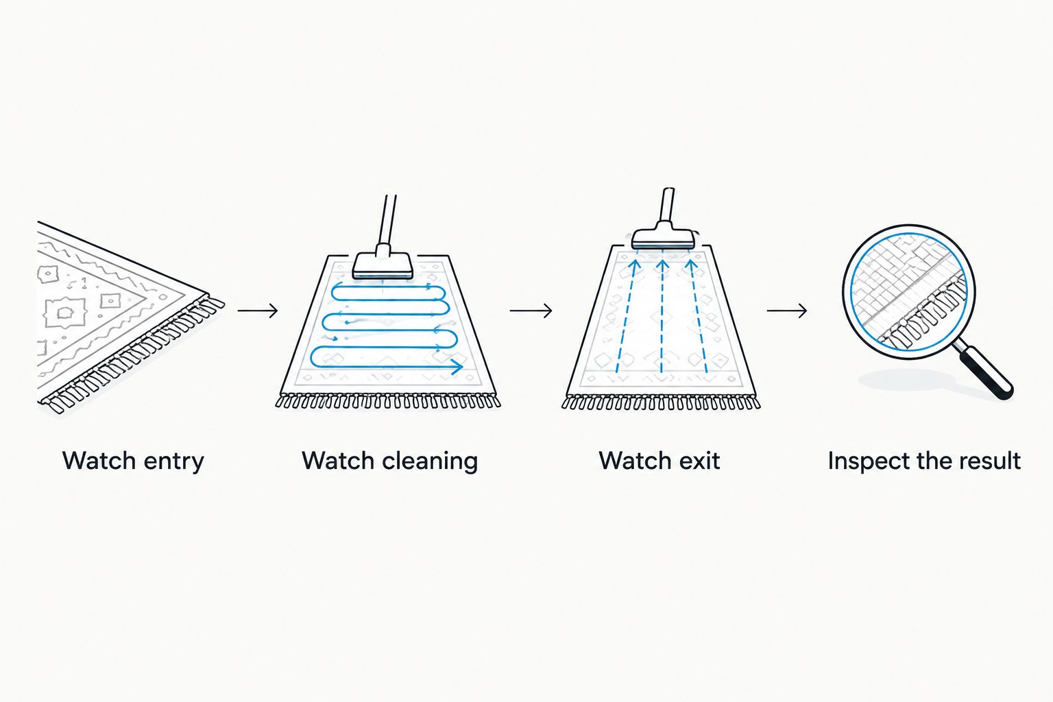 Compatibility test covering rug entry, cleaning, exit, and inspection