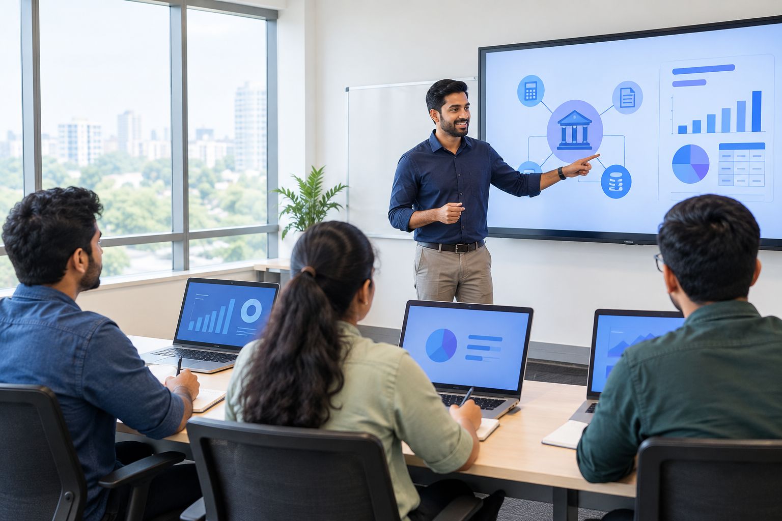 Best SAP FICO Training Institute in Bangalore 2026 SAP FICO training classroom with a trainer explaining a configuration screen