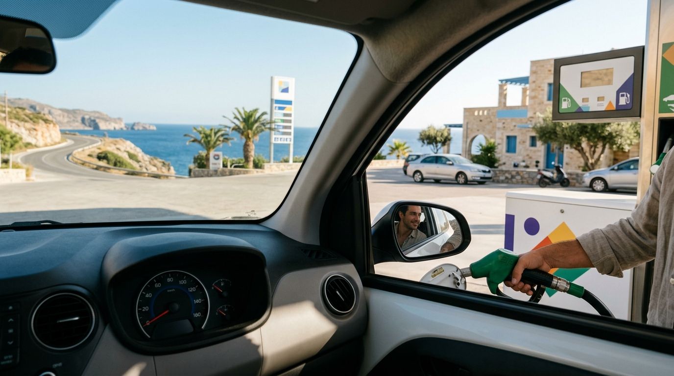 What is the fuel policy for rental cars in Crete?