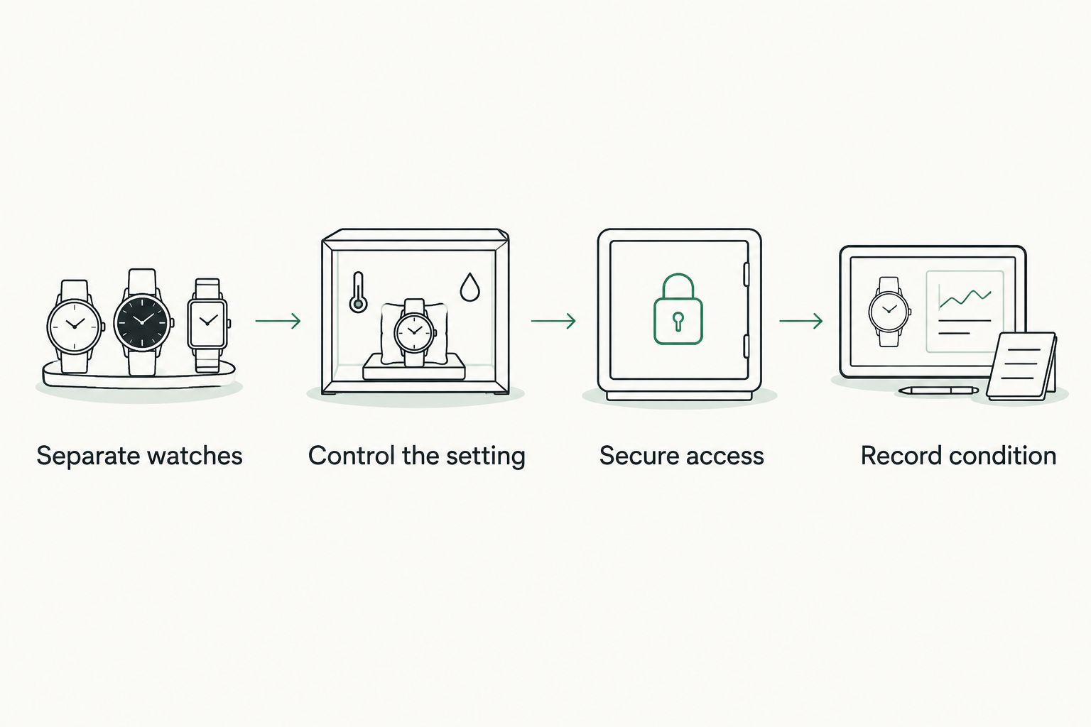 Storage sequence showing separation, surroundings, access and condition records