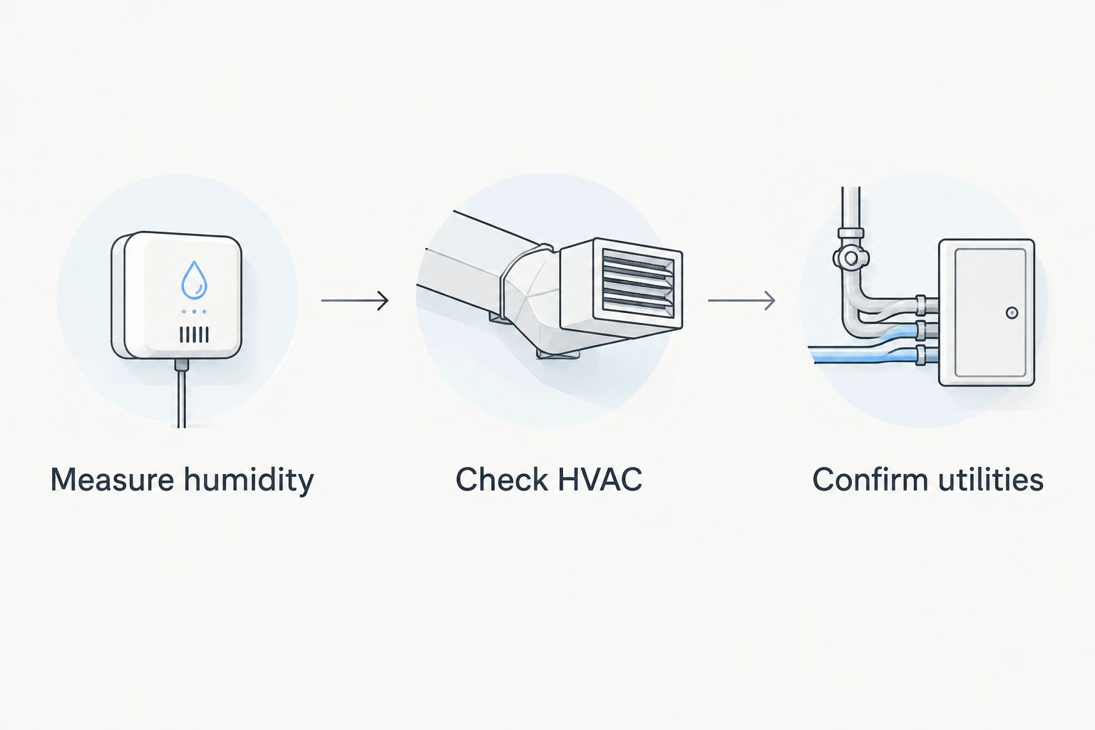 Three selection checks: measure humidity, check HVAC, and confirm utilities