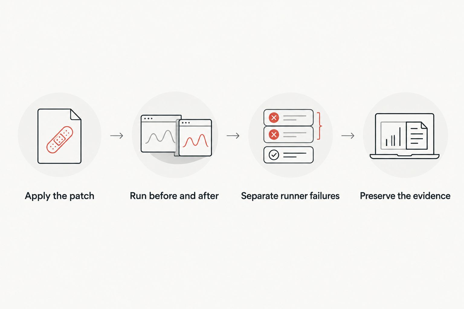 Four-step diagram of sandboxed AI patch verification