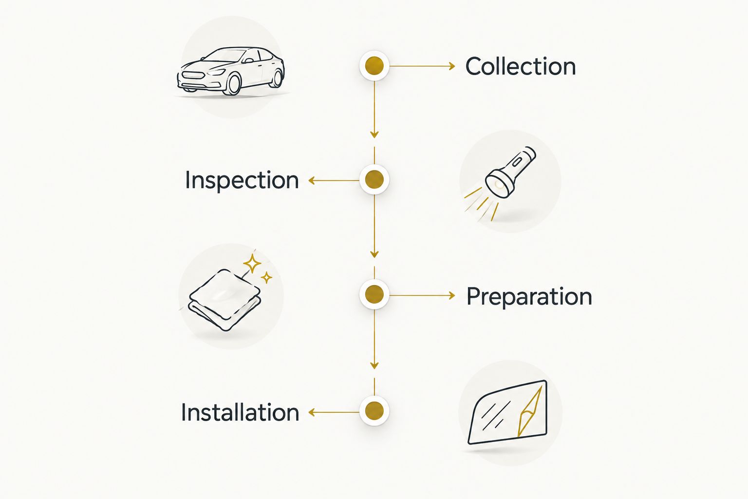 Workflow from showroom collection through paint inspection and preparation to film installation