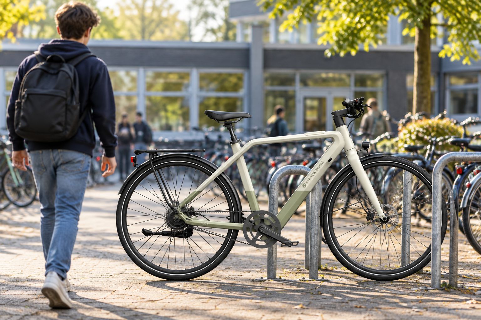 ADO Air 30 Pro elektrische fiets bij een schoolfietsenstalling