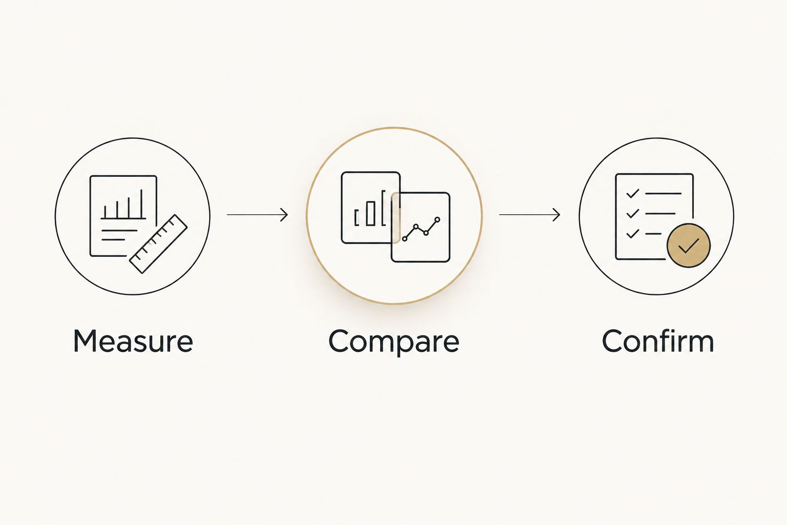 Three steps for checking jewelry fit: measure, compare and confirm.