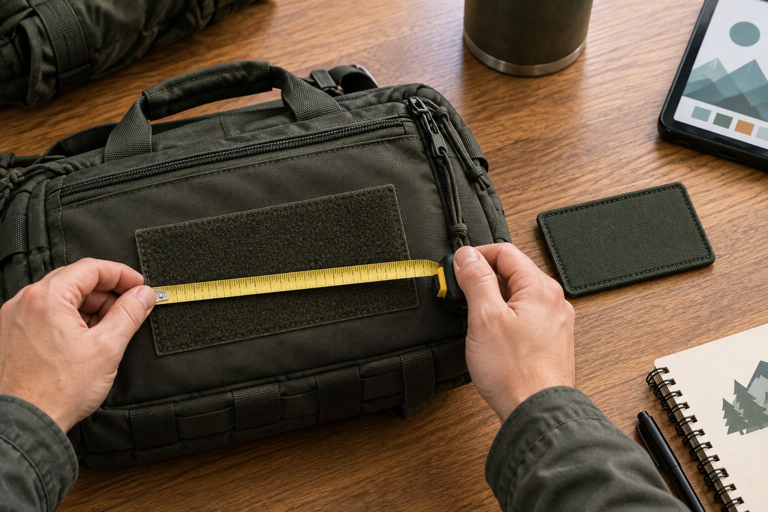 Measuring a range bag's loop panel before selecting a morale patch