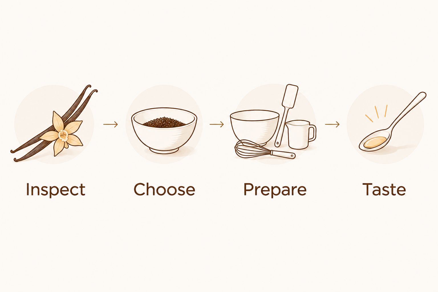 Four steps for reusing vanilla beans: inspect, choose, prepare, and taste