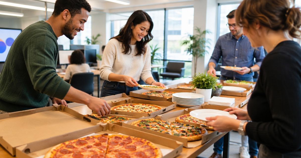 How long does pizza catering take for a large office order?
