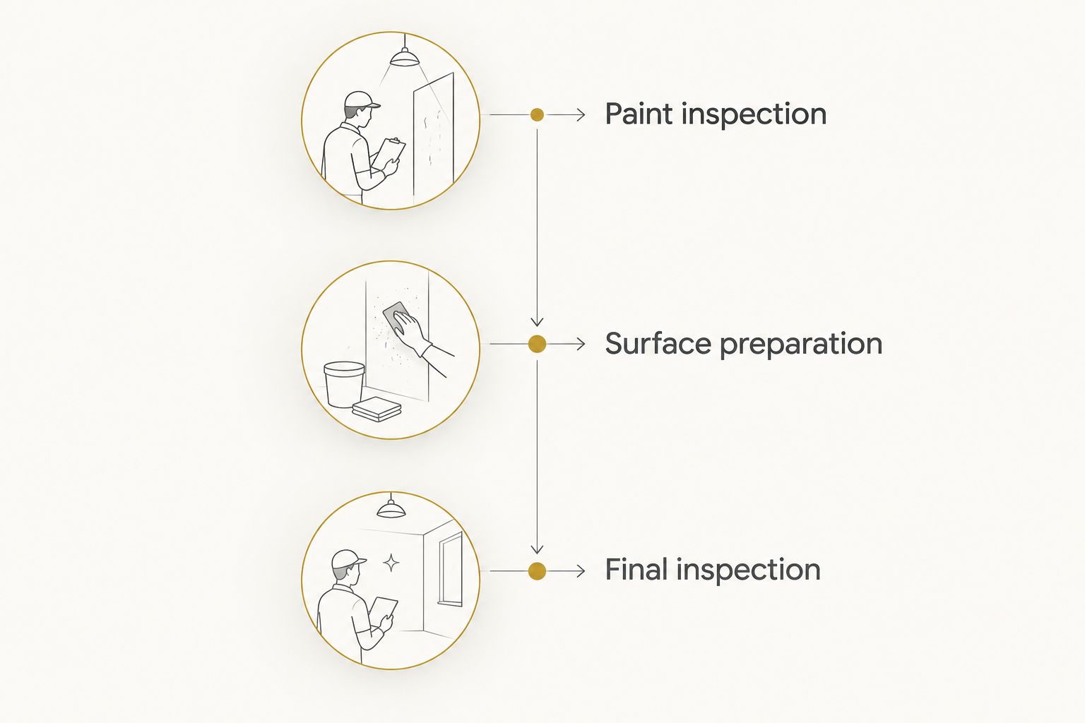 Three installation checkpoints: paint inspection, surface preparation and final inspection