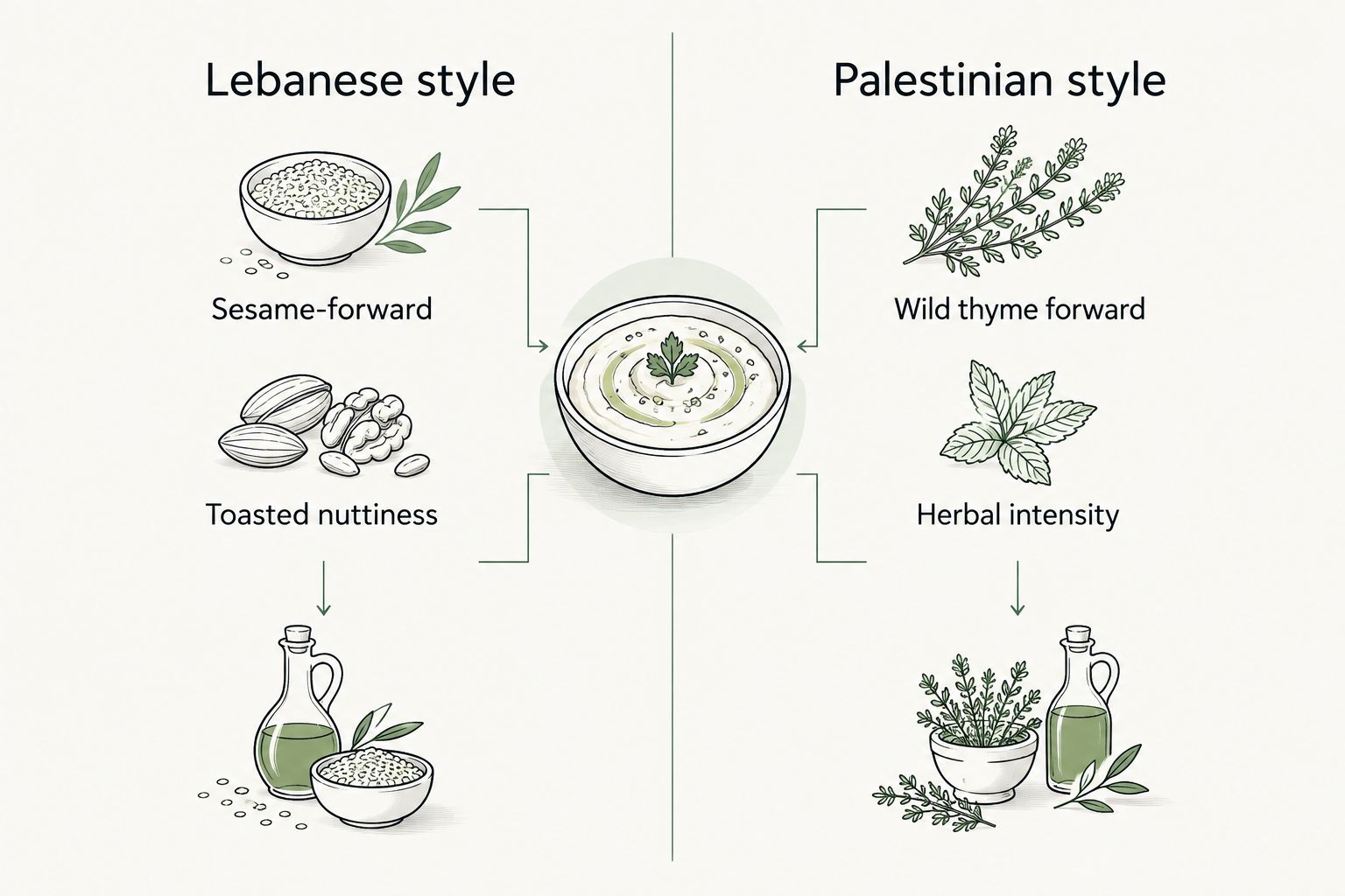 Two-column comparison of Lebanese style versus Palestinian style zaatar