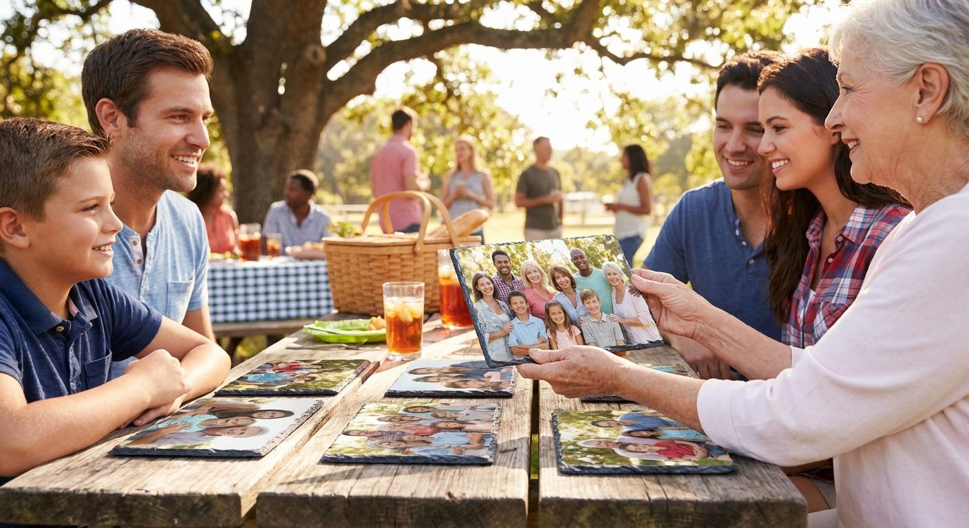 Slate photo keepsakes for family reunions