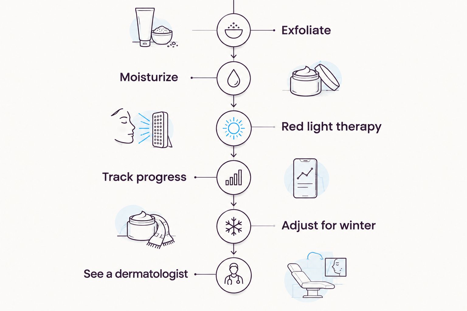Six-step timeline for a keratosis pilaris skincare routine