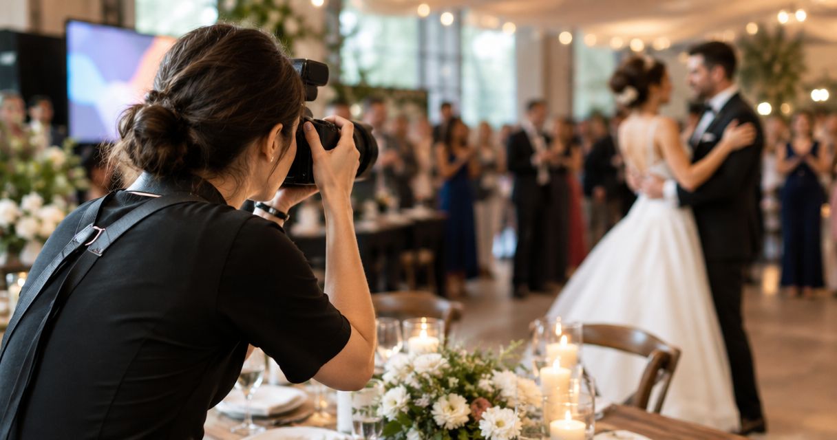 How long does a wedding photographer stay at the reception?