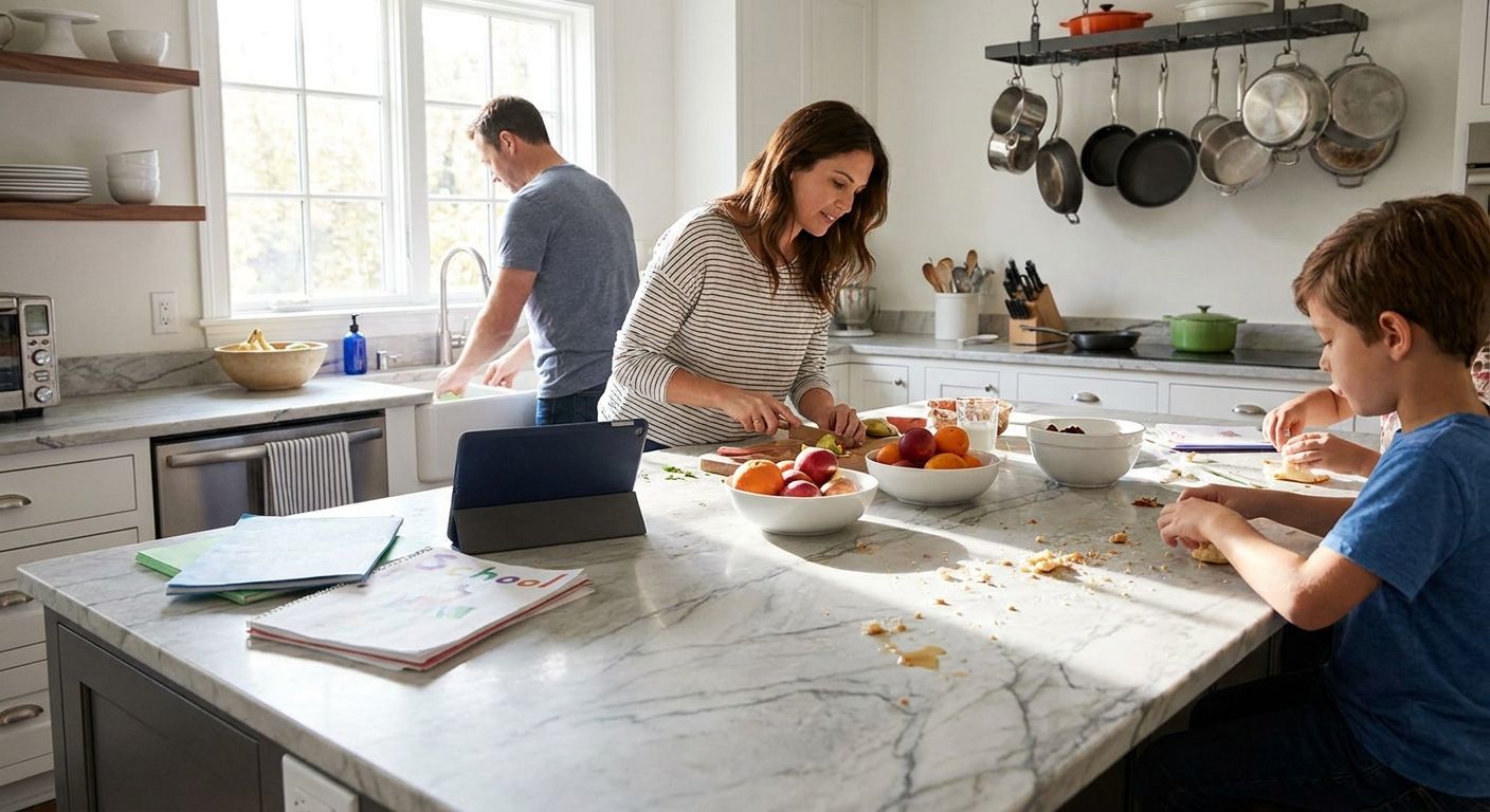 Quartzite countertops for busy family kitchens