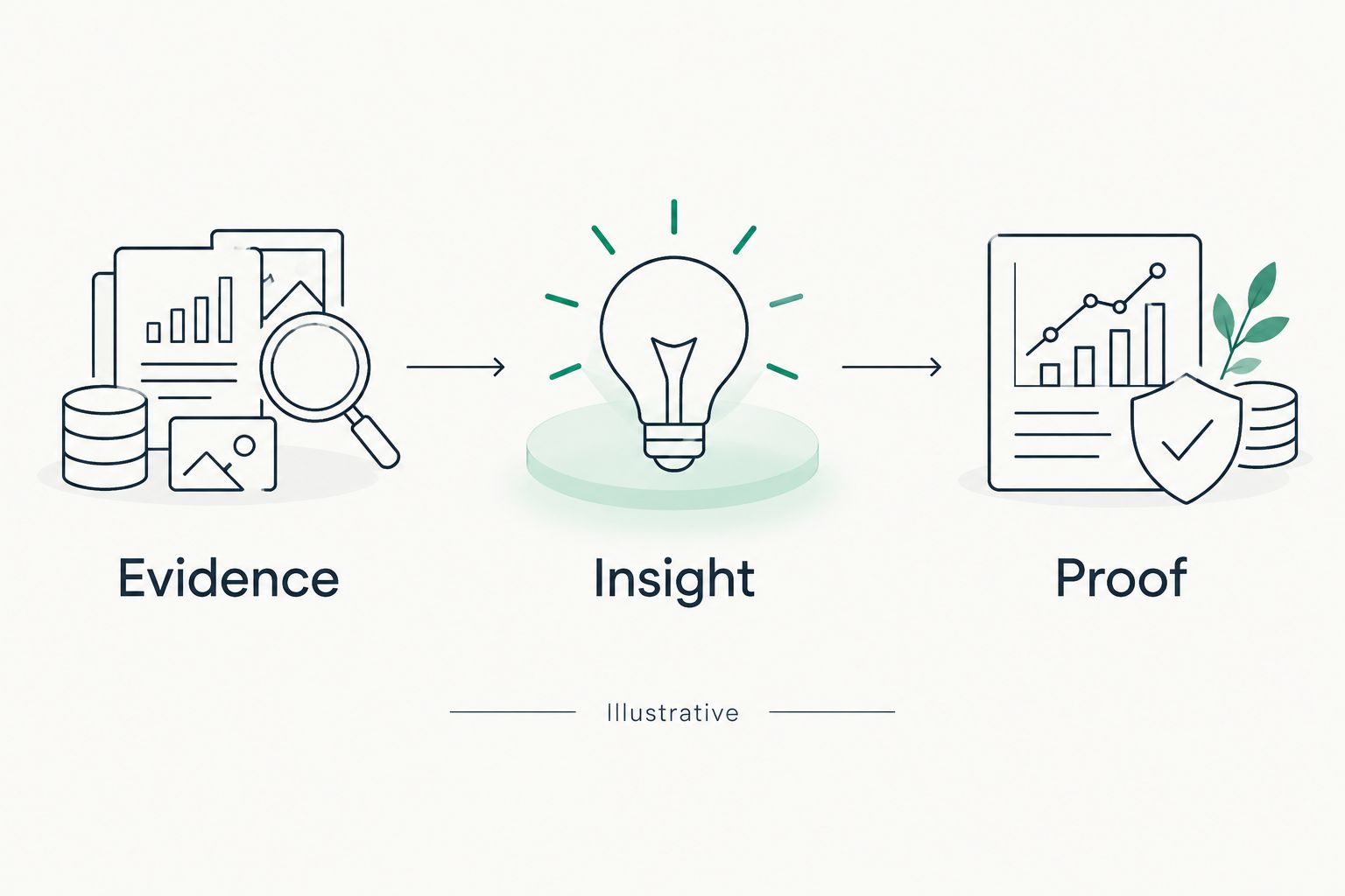 Illustrative sequence connecting evidence, insight, and proof