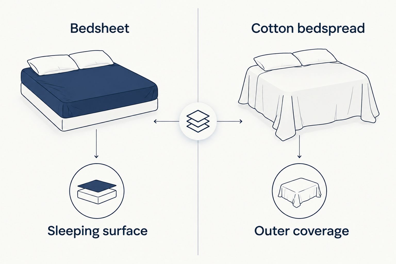 Bedsheet as the sleeping surface compared with a cotton bedspread as the outer covering