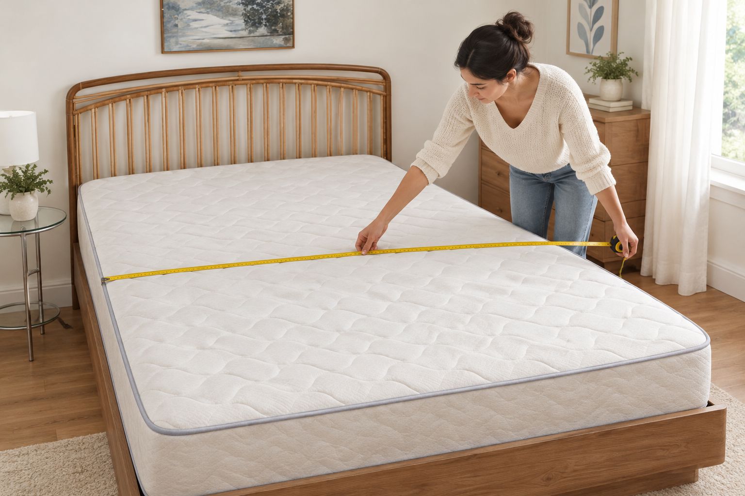 Measuring straight across a bare mattress before choosing a bedspread