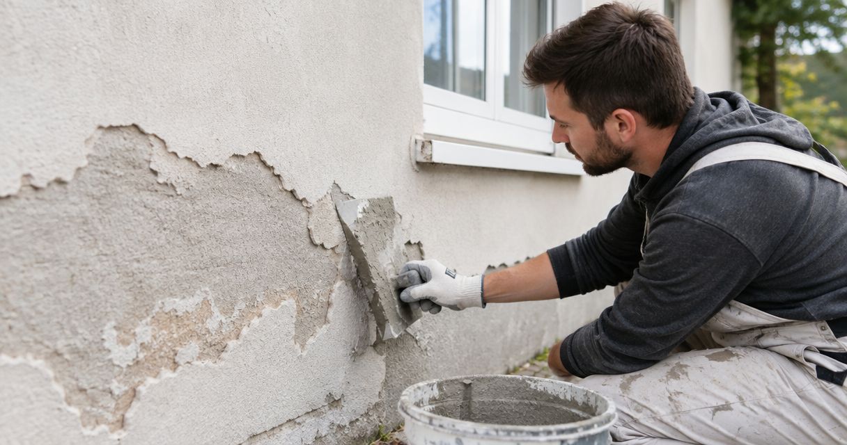 Reparation af afskallet puds på facade
