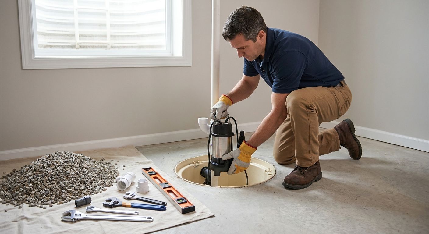 Sump pump installation for basement flood prevention