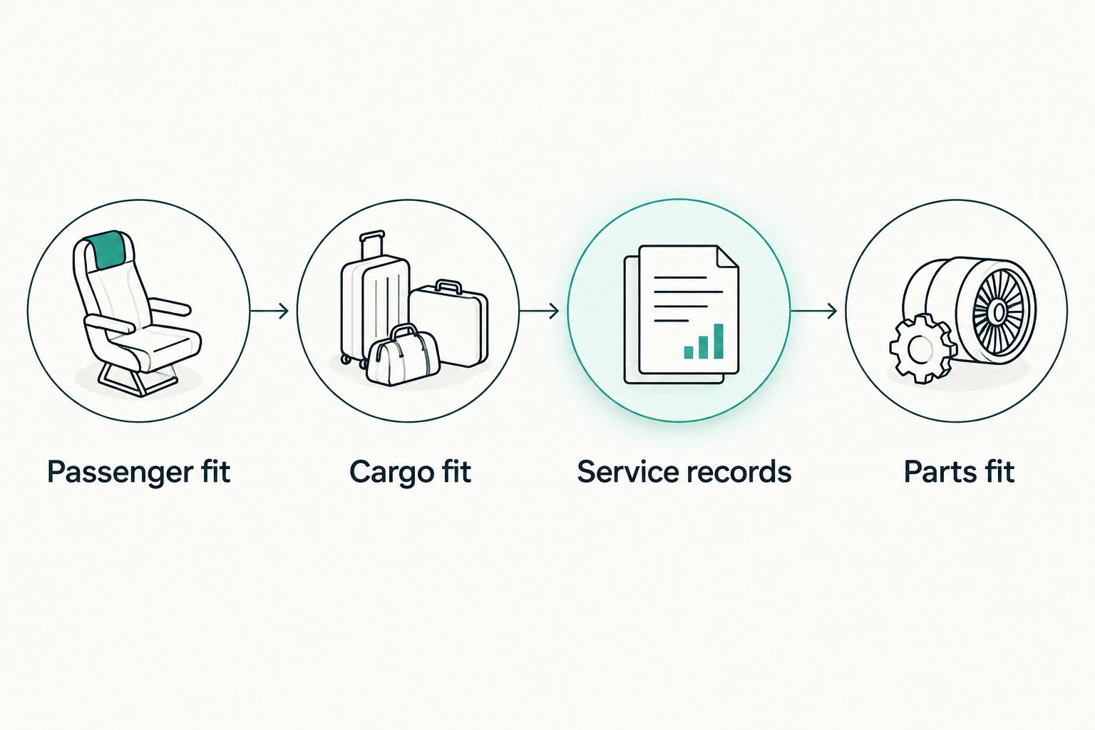 Four checks covering passenger fit, cargo fit, service records and parts fit