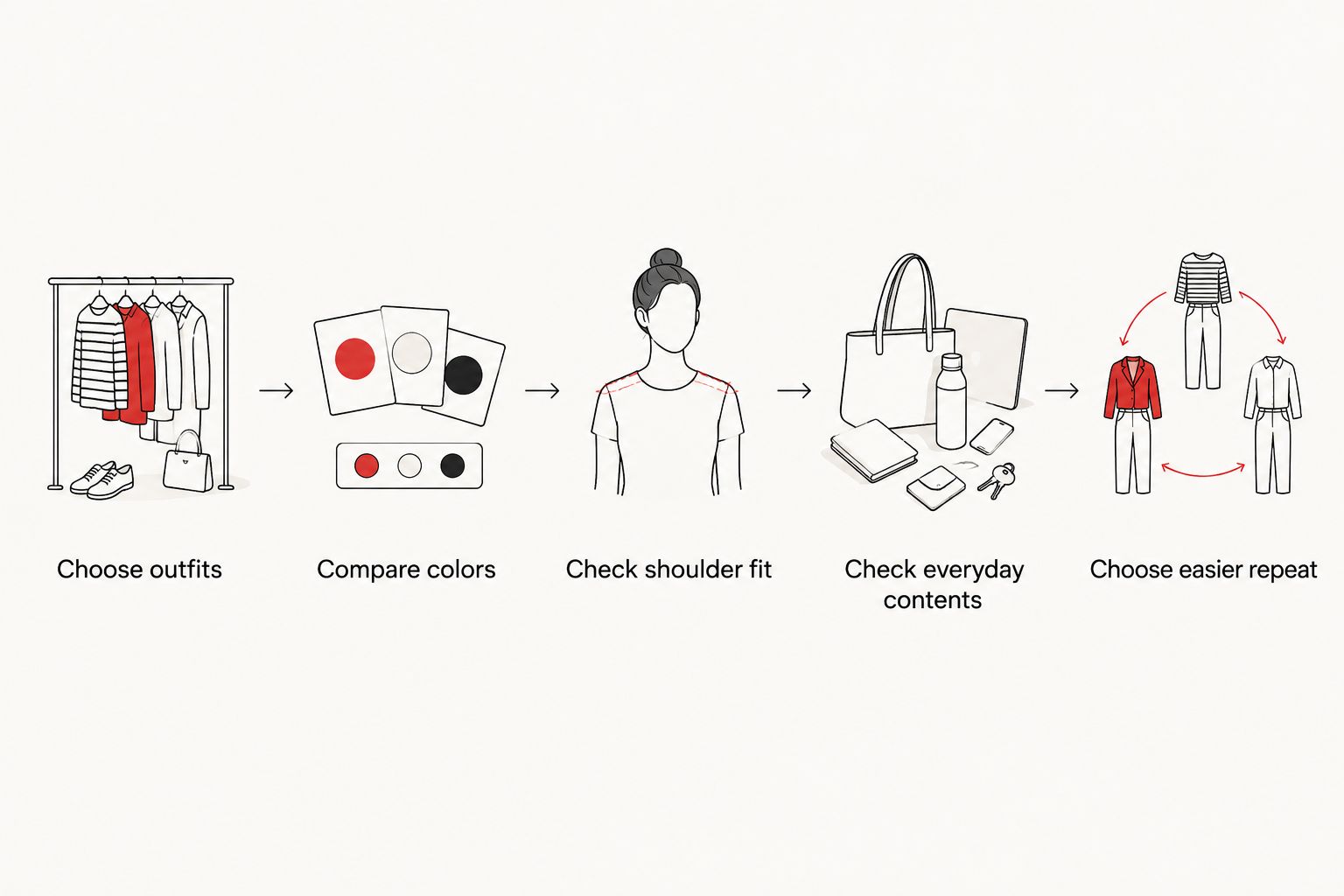 A five-step wardrobe check for choosing between a brown and black shoulder bag
