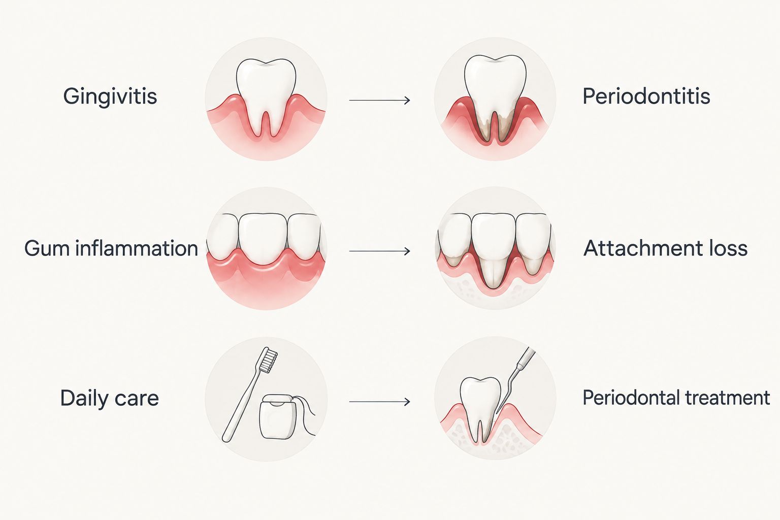 Comparison of gingivitis with gum inflammation and periodontitis with attachment loss