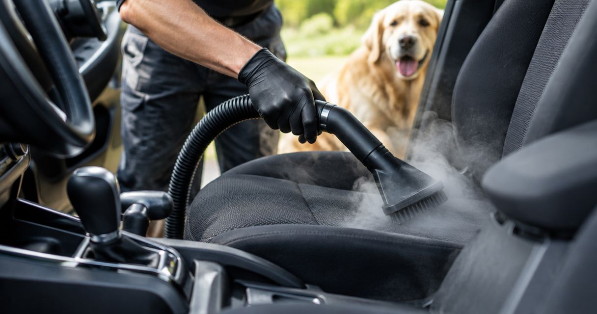 Can steam cleaning remove pet odors from a car interior?