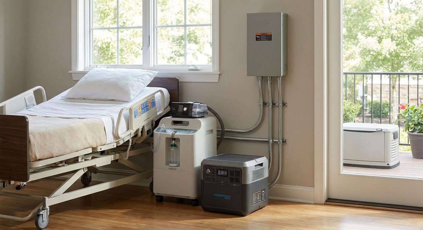 Backup power wiring for home medical equipment