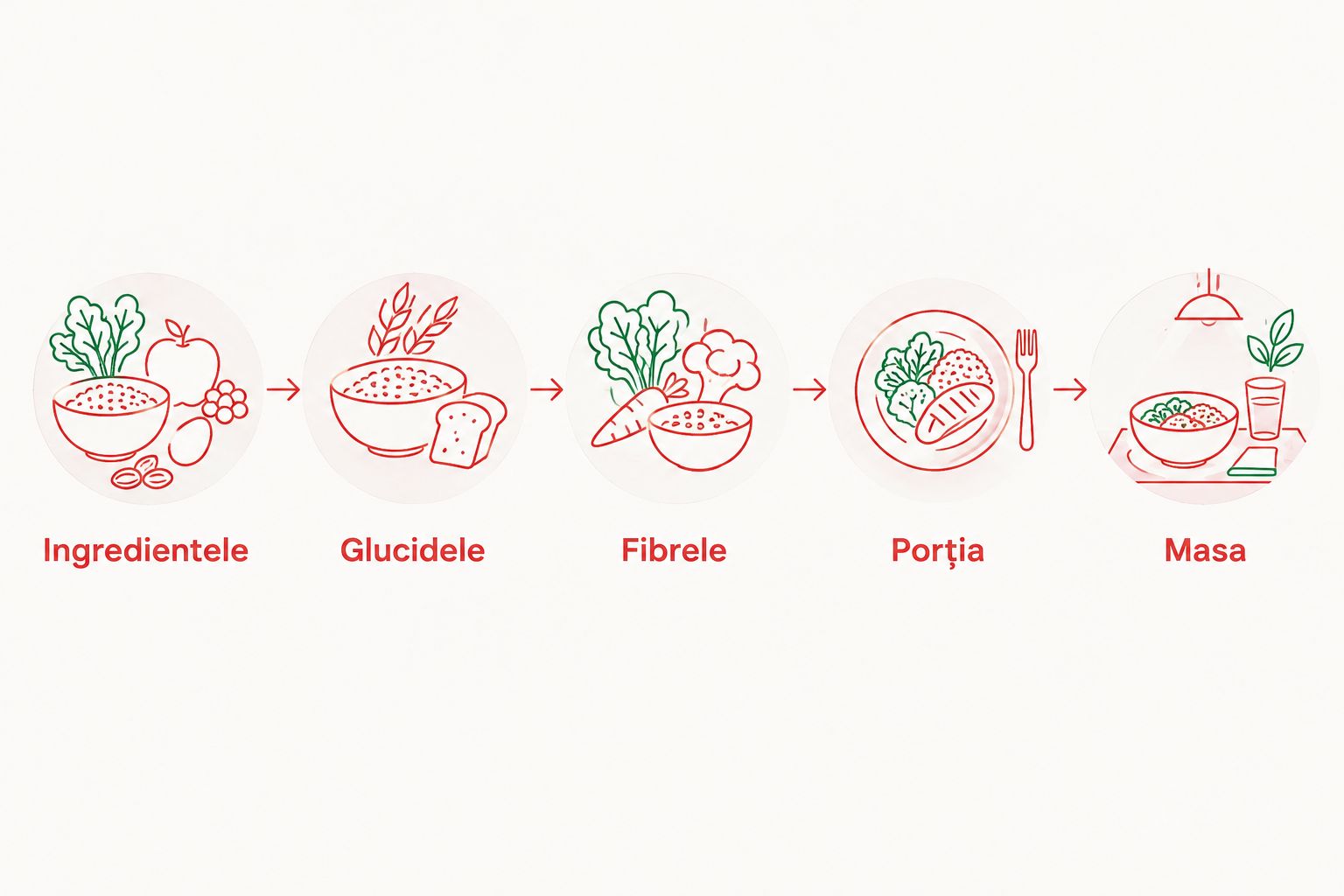 Pașii verificării: ingredientele, glucidele, fibrele, porția și masa.