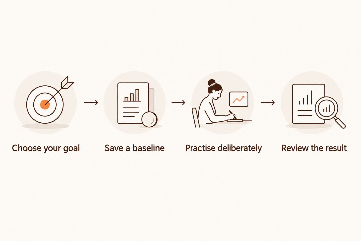 Four steps for choosing, practising and reviewing a handwriting exercise