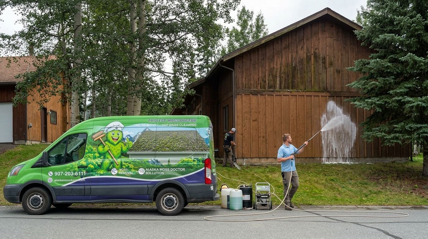 Soft wash cleaning for engineered wood siding