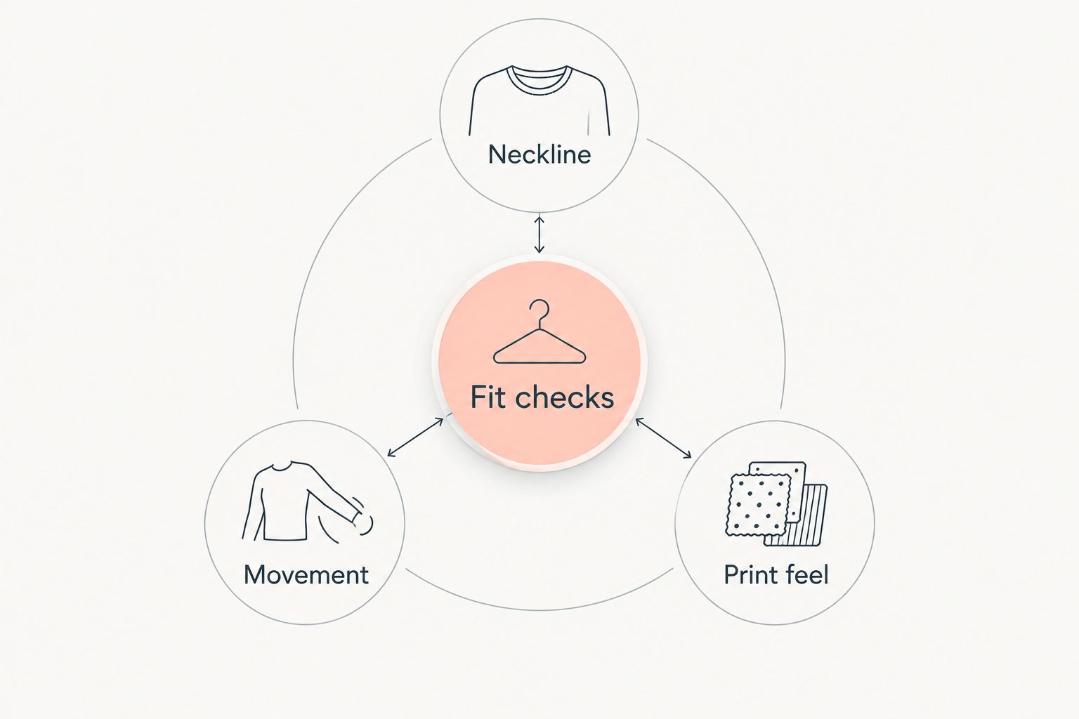 Fit checks covering the neckline, freedom of movement and feel of printed areas.