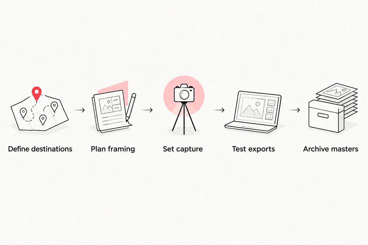 Production planning sequence from defining destinations to archiving masters