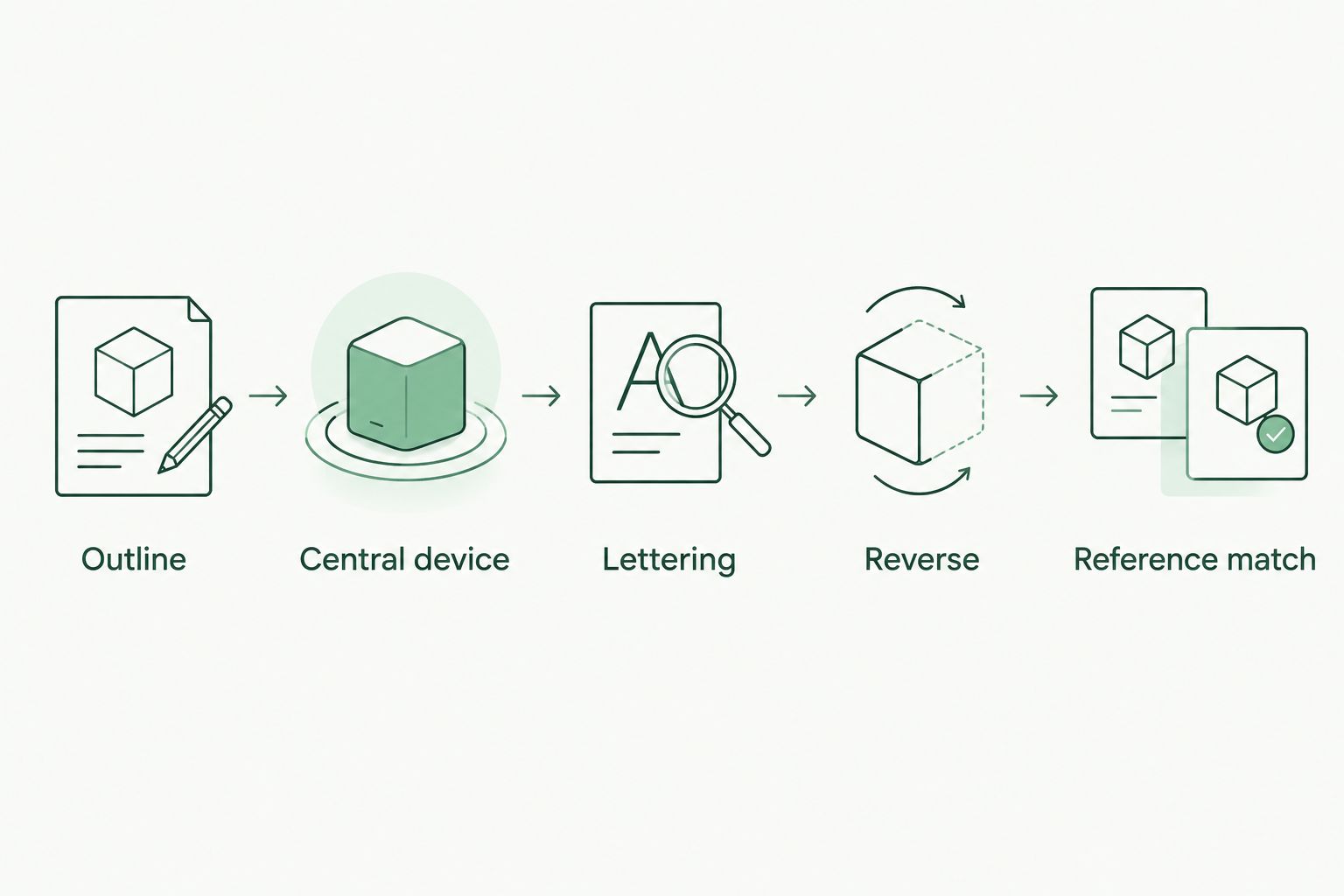 Five inspection steps from badge outline to a documented reference match