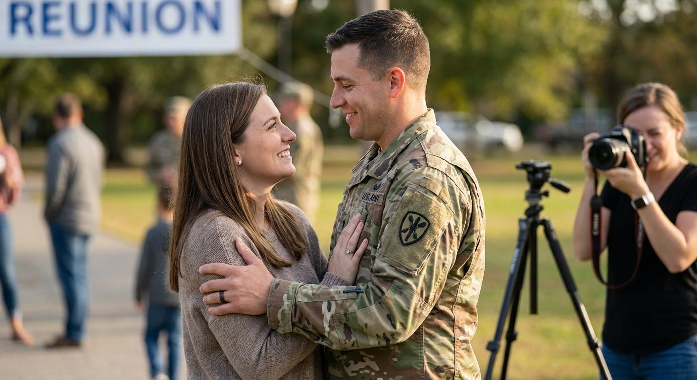 Engagement photography for military reunions