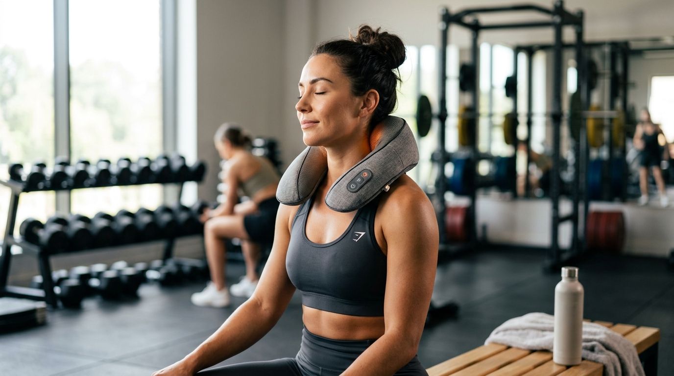 Heated neck massager for gym recovery