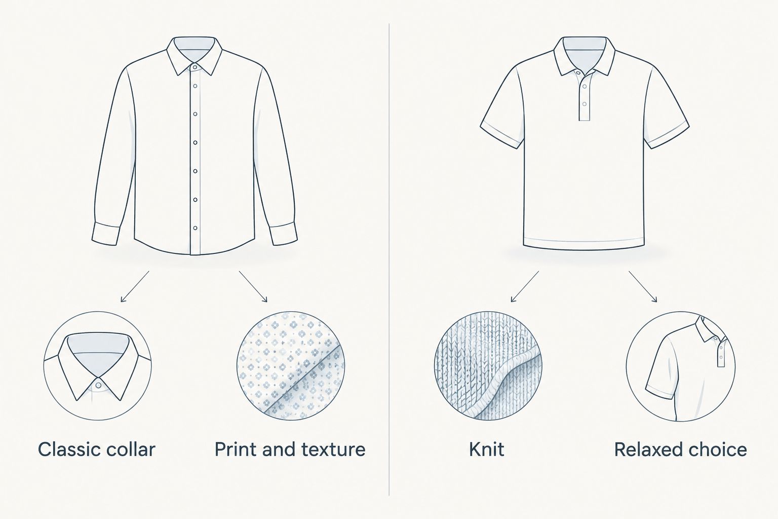 Comparison of button-up and polo choices for a smart casual outfit