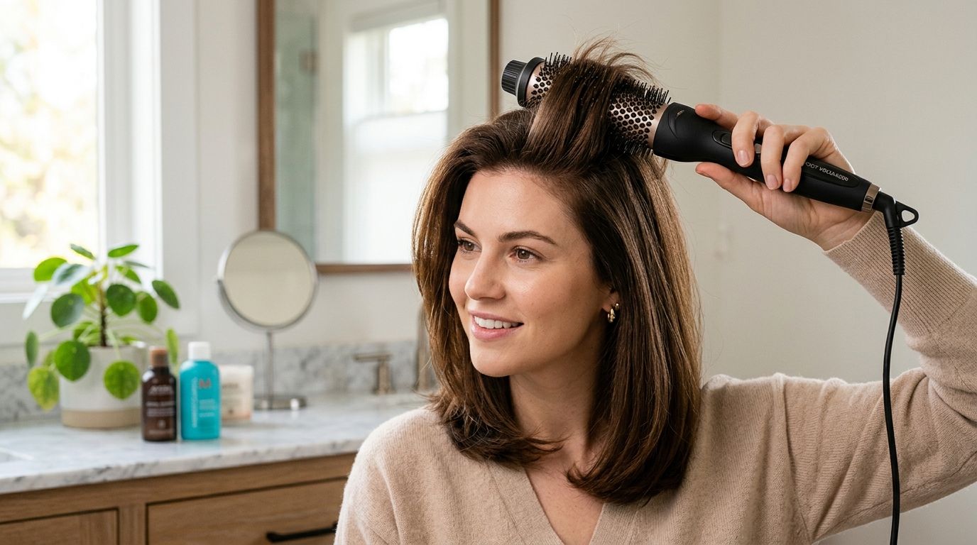 Heated hair brush for volumising roots