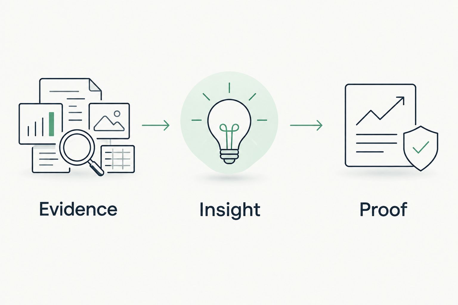 Three stages connecting evidence, insight, and proof