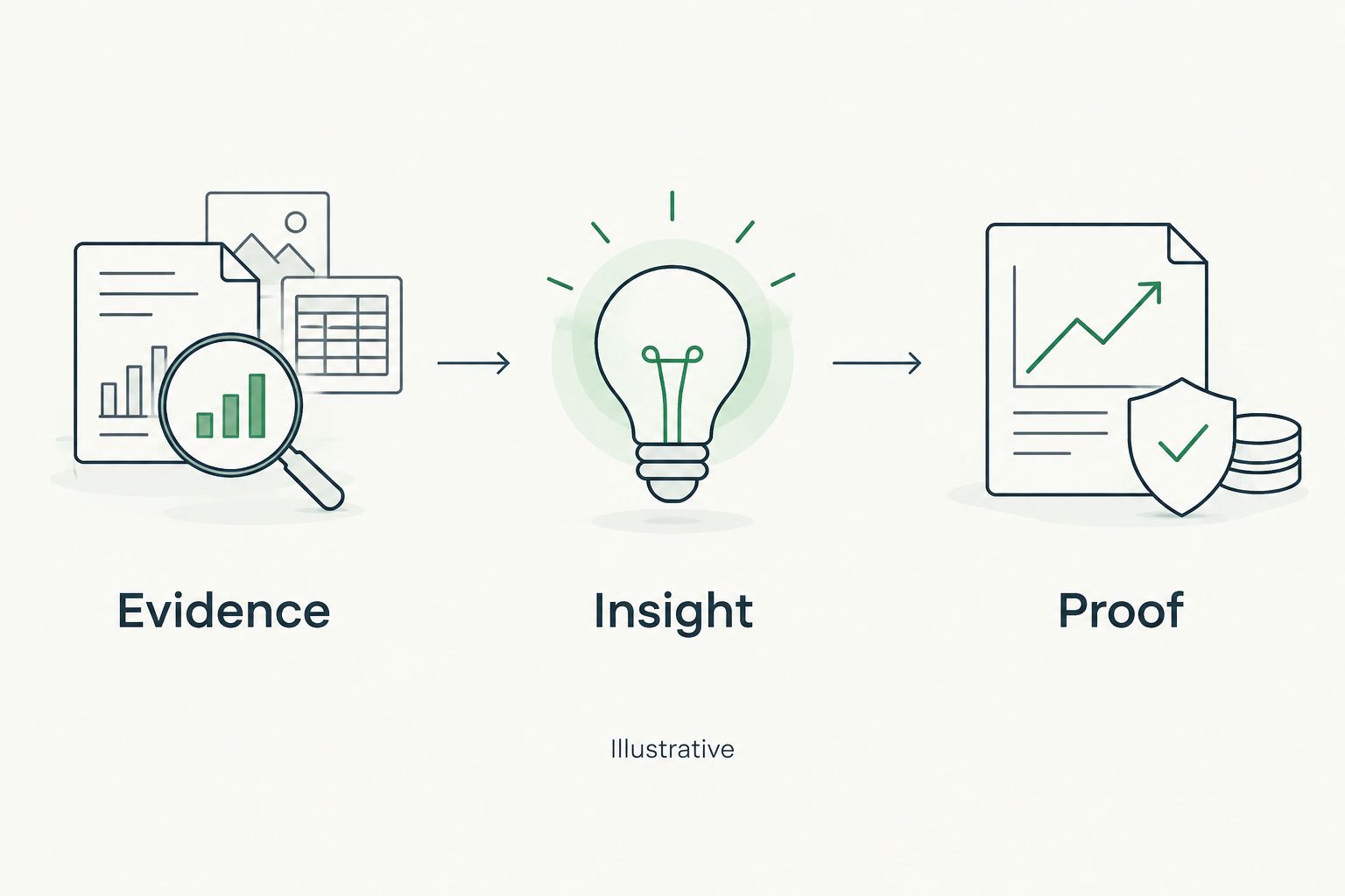 Illustrative sequence from evidence to insight to proof