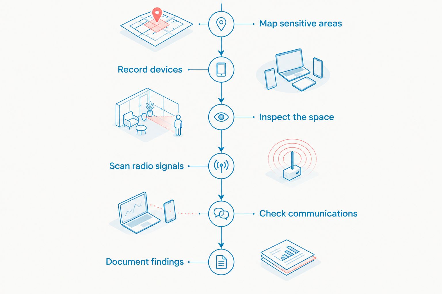 Six-stage courthouse TSCM inspection process